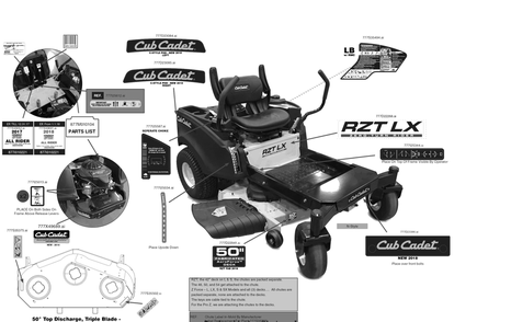 Label Map Diagram and Parts List for RZT (LX-50-KW-17RICAXZ010)(2018) Cub Cadet Lawn Tractor